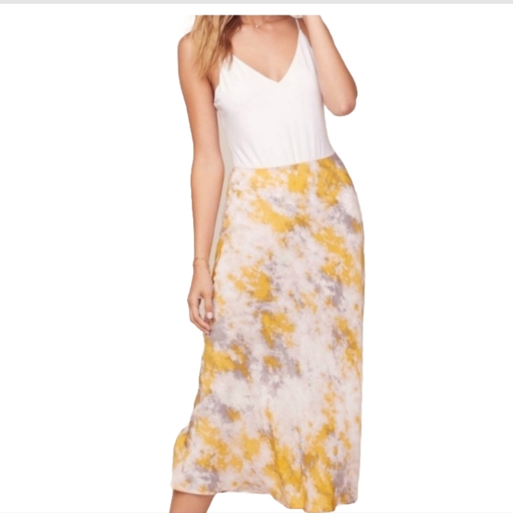 ASTR the Label Nava Lemon Pink tie dye pull on midi skirt size xs